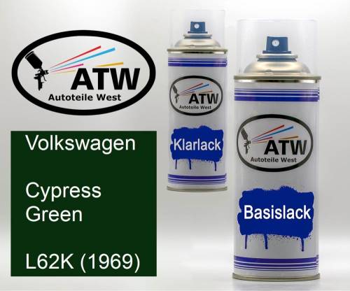 Volkswagen, Cypress Green, L62K (1969): 400ml Sprühdose + 400ml Klarlack - Set, von ATW Autoteile West.